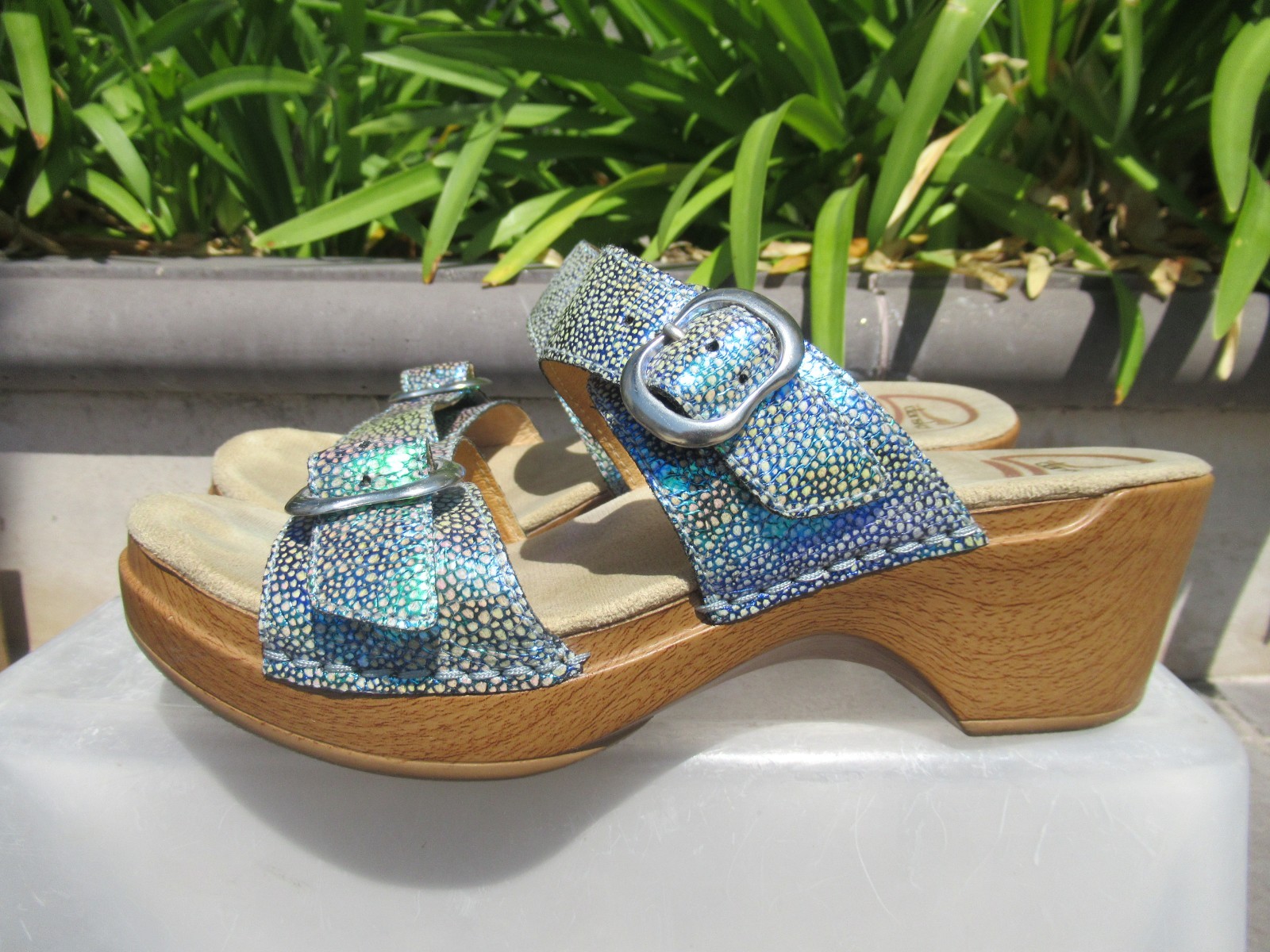 Dansko SOPHIE Iridescent Comfort Sandals Leather Buckle Ankle Strap 38