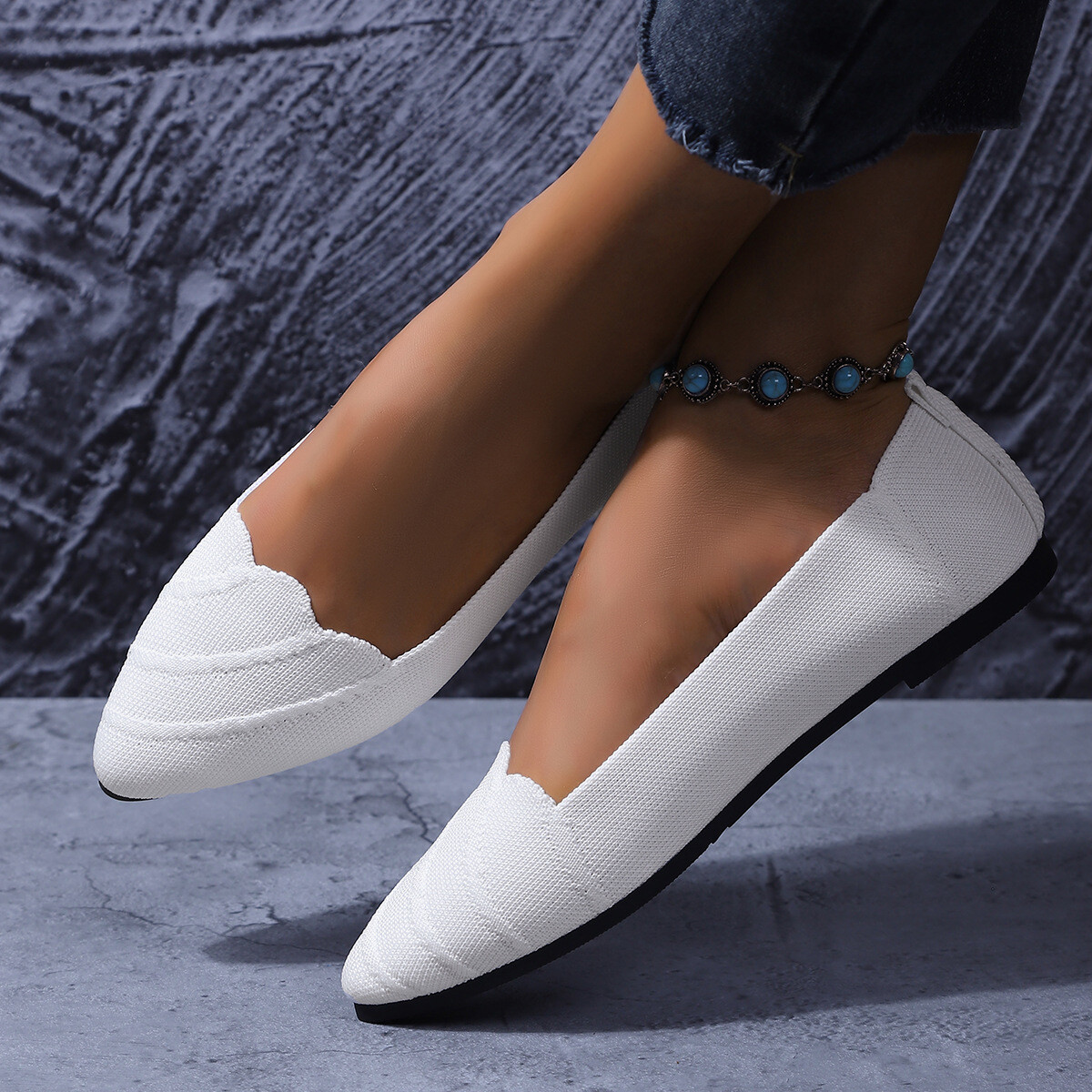 Women’s Flats Shoes Pointed Toe Knit Ballet Comfort Breathable Dressy Slip On