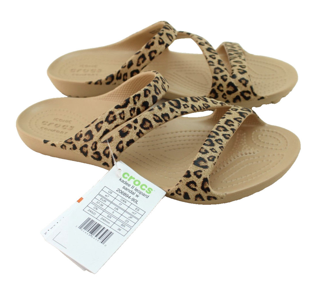 New CROCS Women’s Size 6 Kadee II Leopard Croslite Strappy Sandals