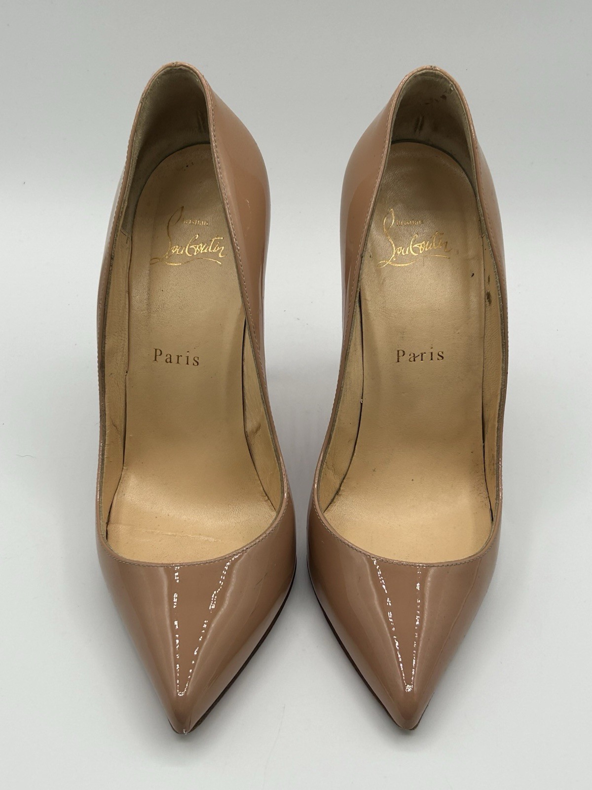Christian Louboutin Pigalle Follies 100 Heels Pumps Nude Patent Leather 38, 8