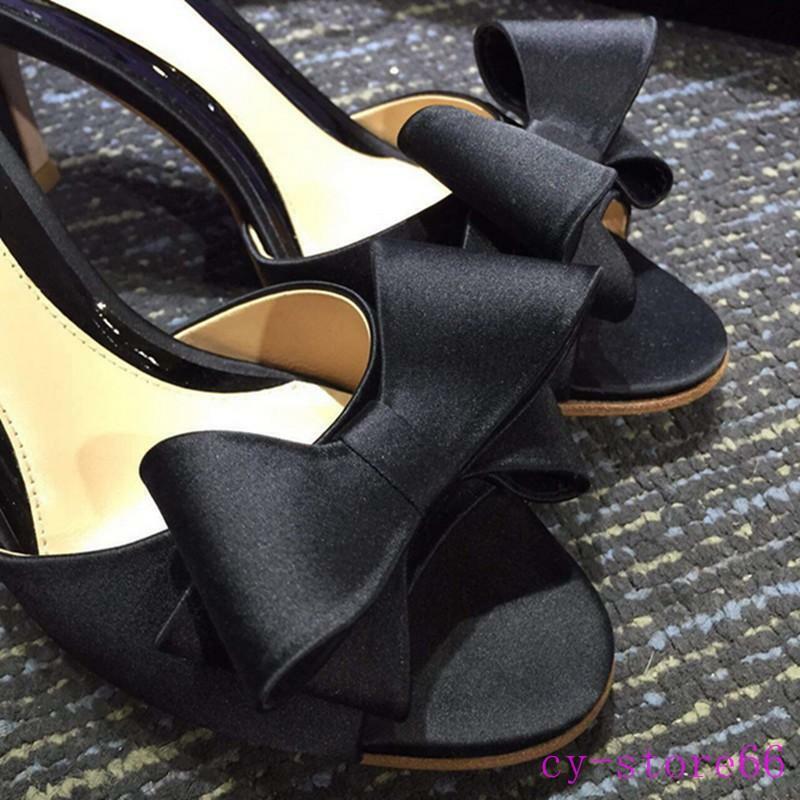 Womens Sexy Mules Bowknot Open Toe High Heels Stilettos Slippers Sandals Fashion