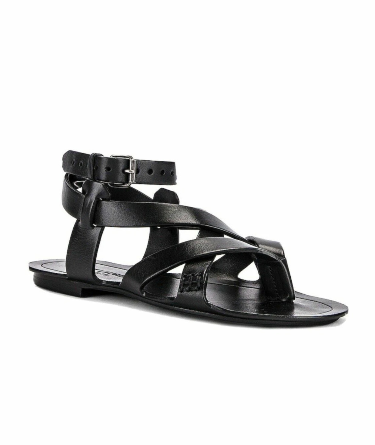 NEW SAINT LAURENT CULVER BLACK LEATHER GLADIATOR BUCKLE SANDALS SIZE IT 36 | US