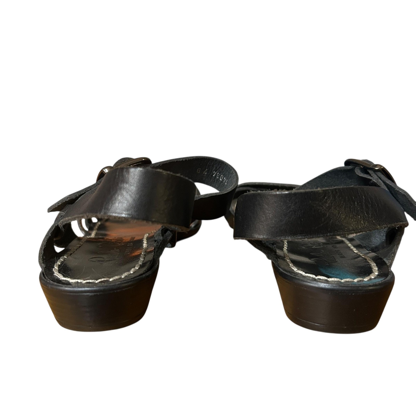 Paolo Bentini Sz 7 Black Leather Studded Sandals Italy Moto Punk Minimalist Flat