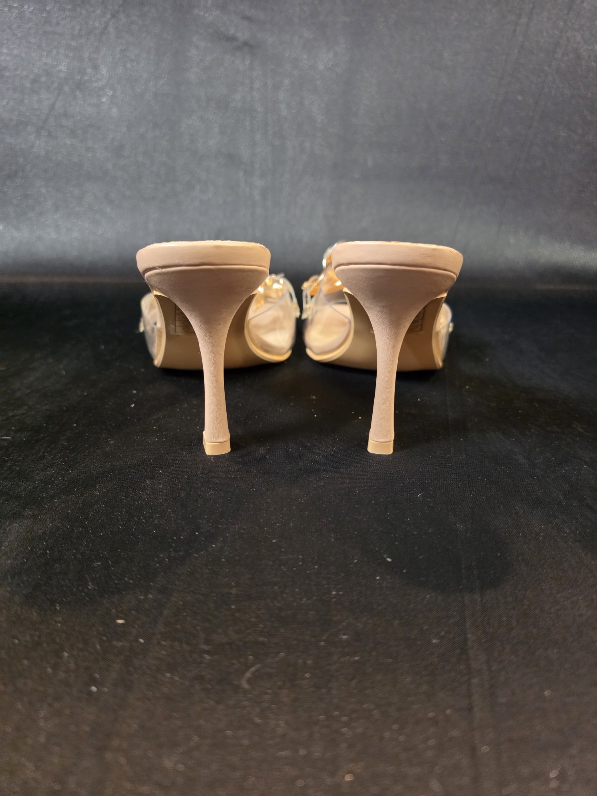 Bella Marie LUCA-4 Women’s Size 9 Nude Clear Rhinestone Mule Heels Square Toe