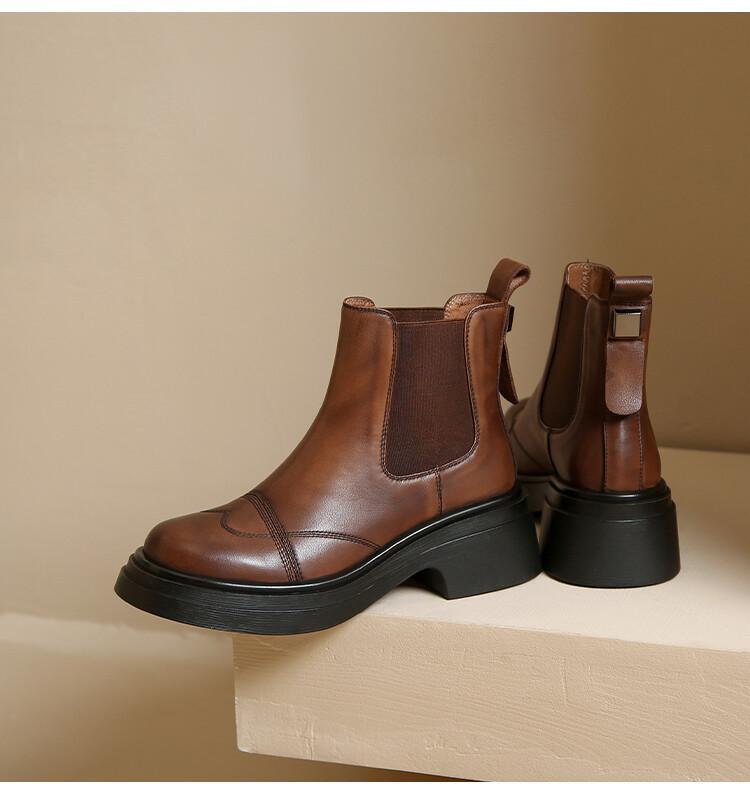 Women’s Retro Formal Business Pump Leather Work Pull On Casual Ankle Boots Shoes
