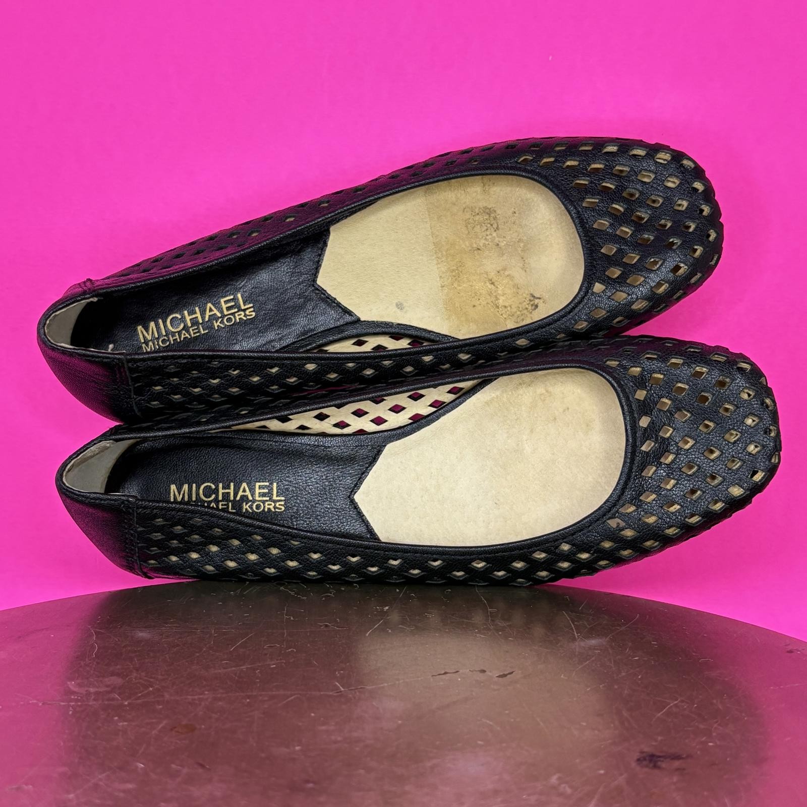 Michael Kors Black Leather Cutout Square Toe Flat US 6 UK 3.5 EU 36