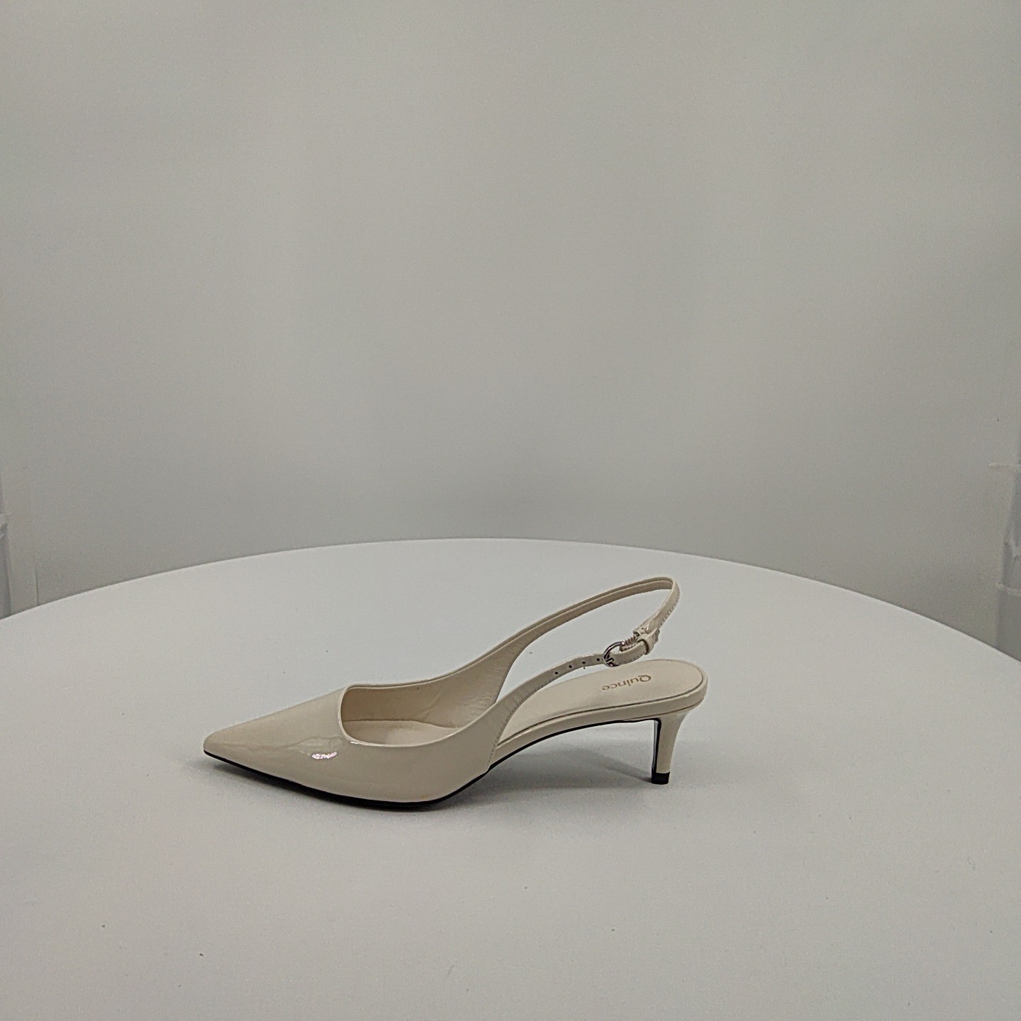 Quince Women Italian Leather 55Mm Slingback Pump Bone Patent Shoes 7.5