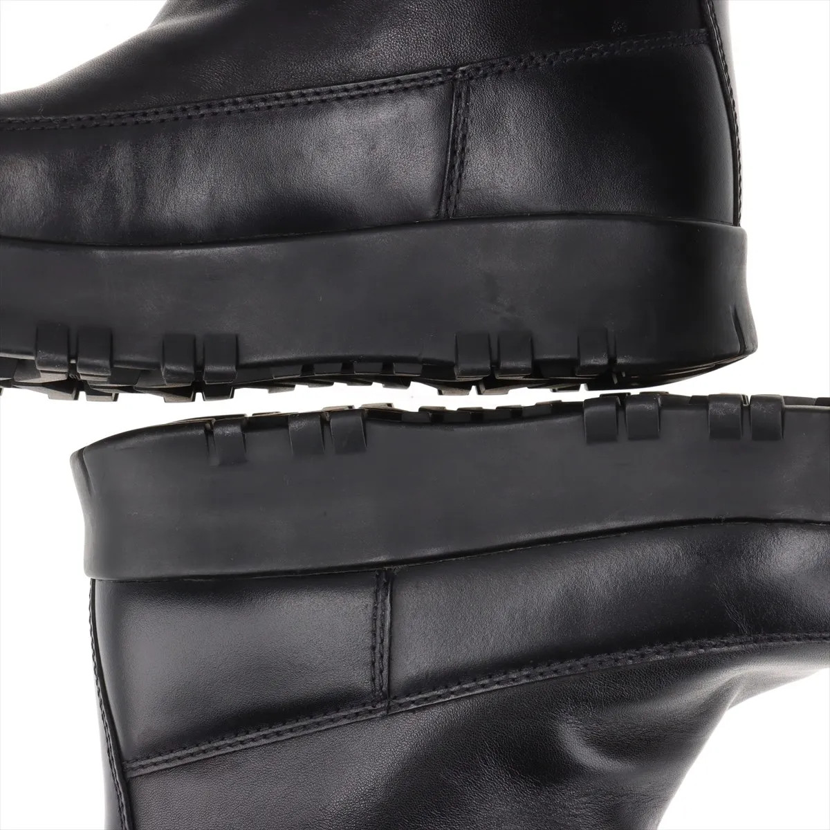Prada Triangle logo Leather Long boots 36 Ladies’ Black Boa Comes with box