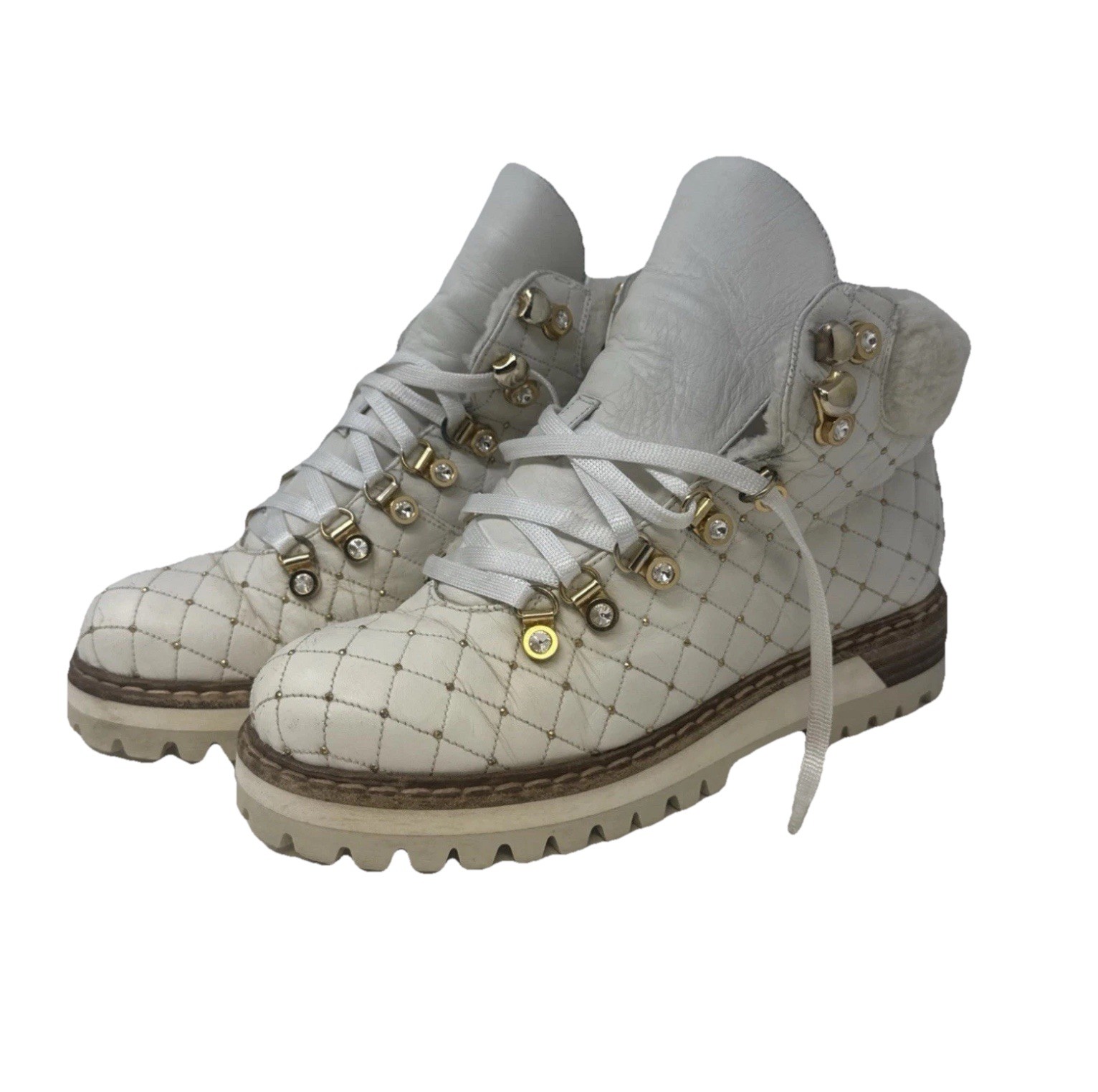 S Moritz White Shearling Fur Leather Boots Women 36.5 Winter Snow Italy