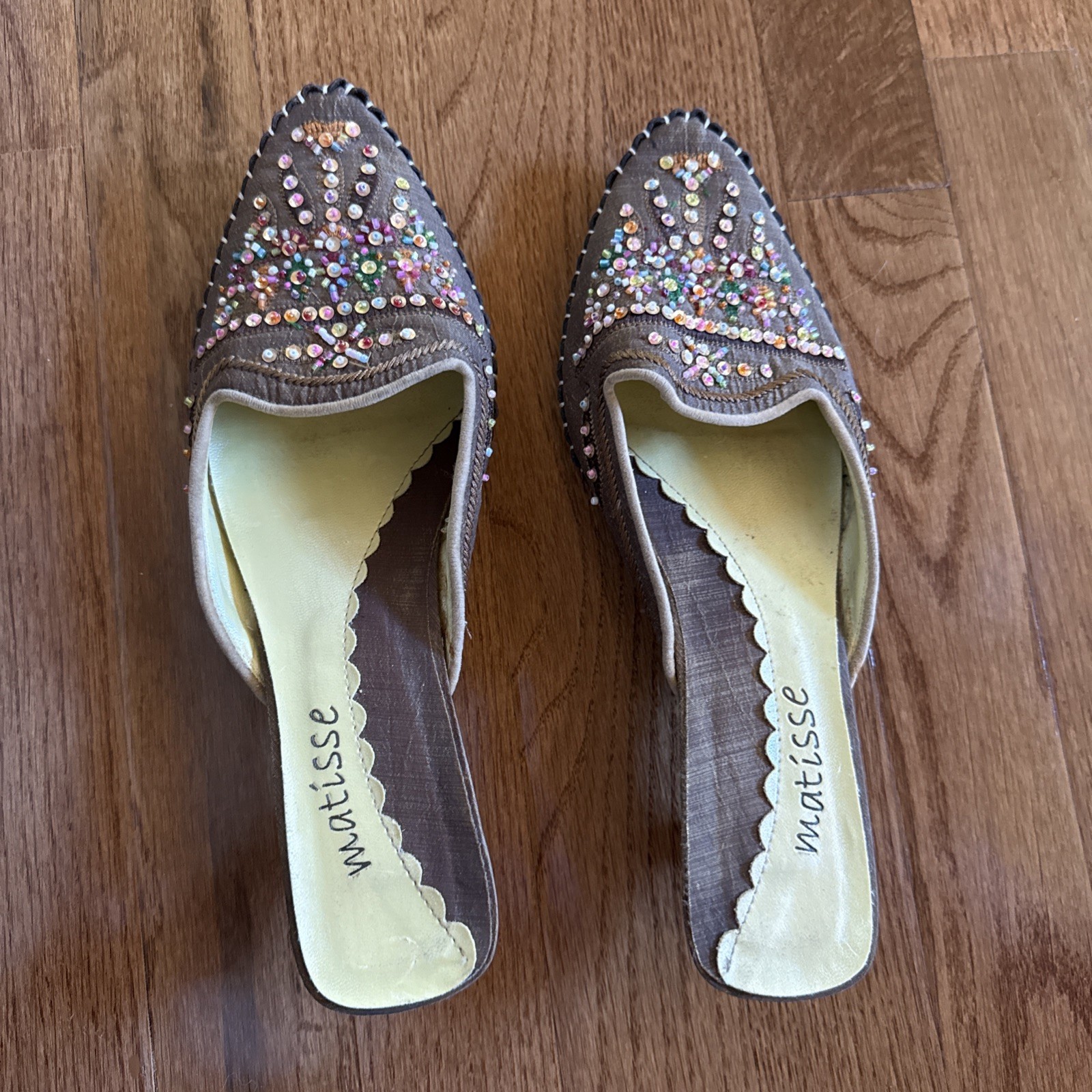 Matisse Shakira Beaded Slipper Shoes Kitten Heel Size 7.5 Boho Genie Harem Mule