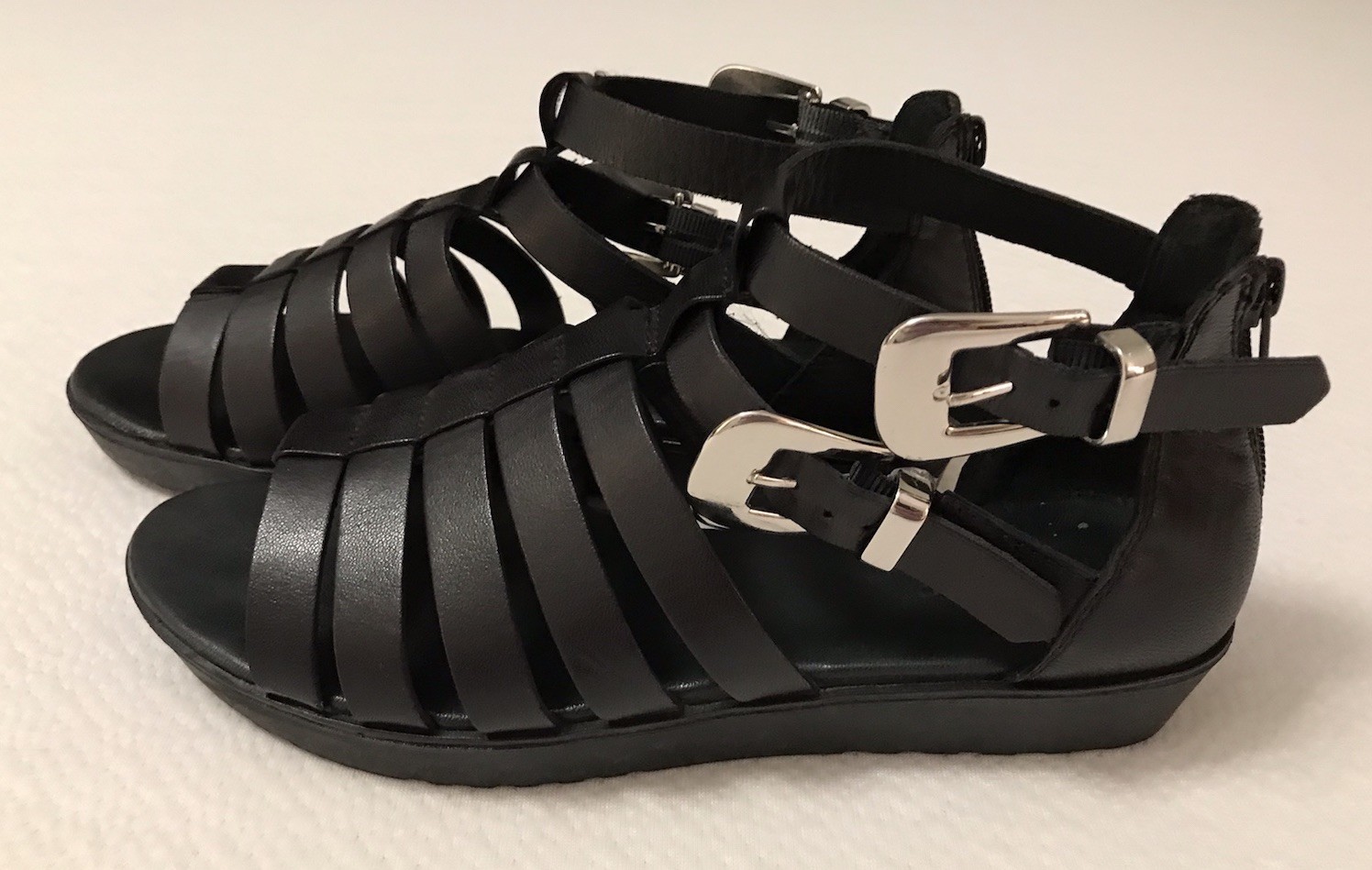 Vagabond Strappy Gladiator Sandals Women 8.5 Black Silver Buckles Heel Zip Boho