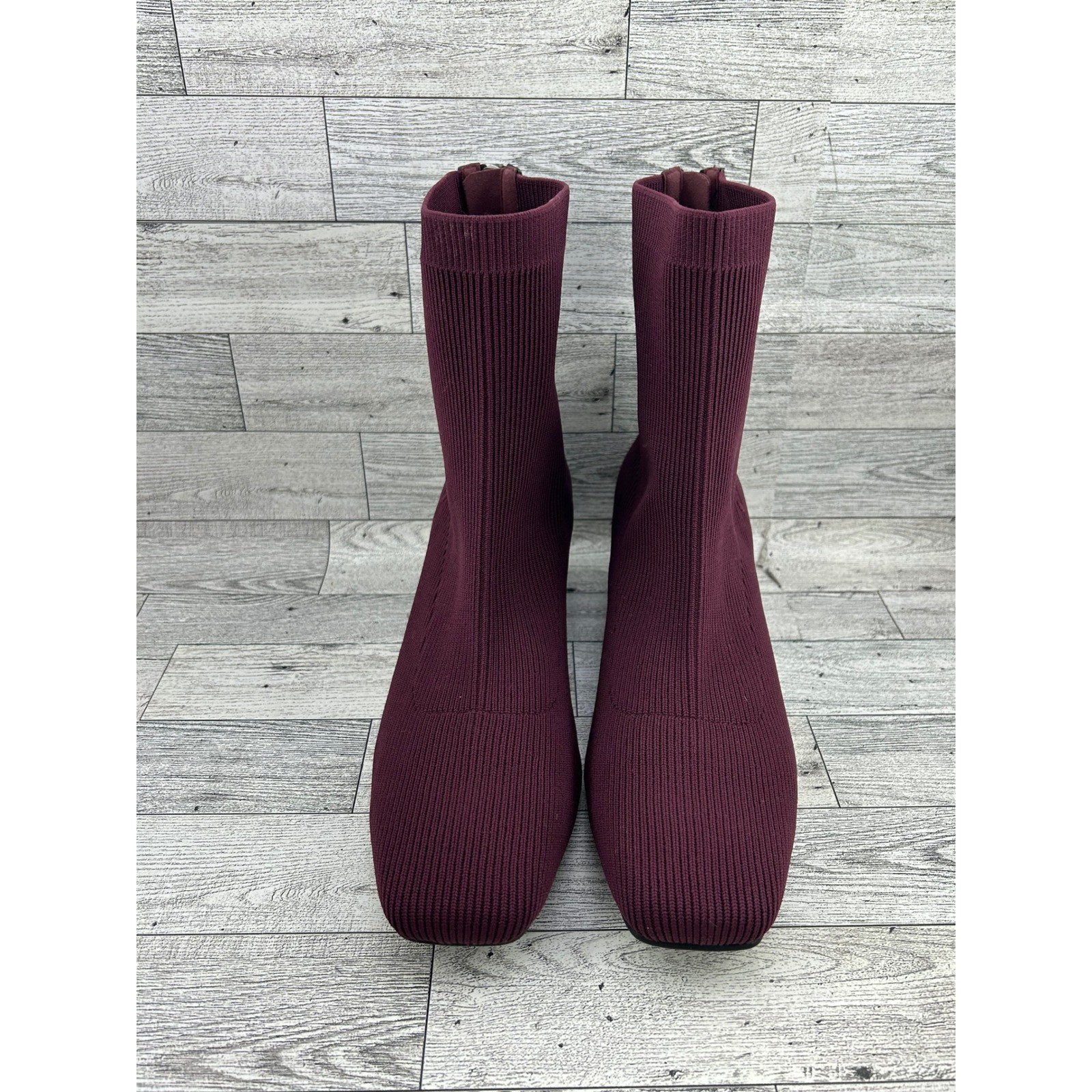 Vivaia Melia Square Toe Block Heel Ankle Sock Boots Burgundy Wine EU 39.5 US 8.5
