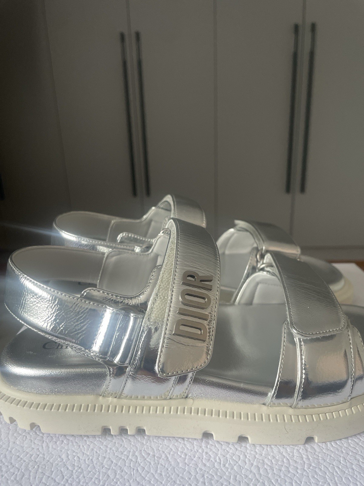 Authentic New Dior Dioract Silver Sandals Size 38.5 Original price $1200