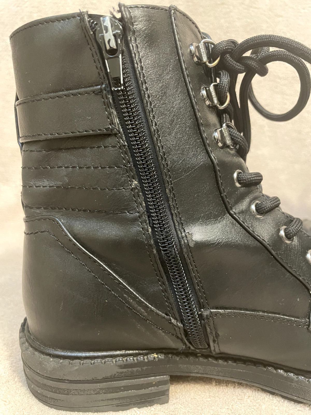 GBG Los Angeles Combat-Style Ankle Black Boots Size 7.5 M Zipper Buckle Lace-Up