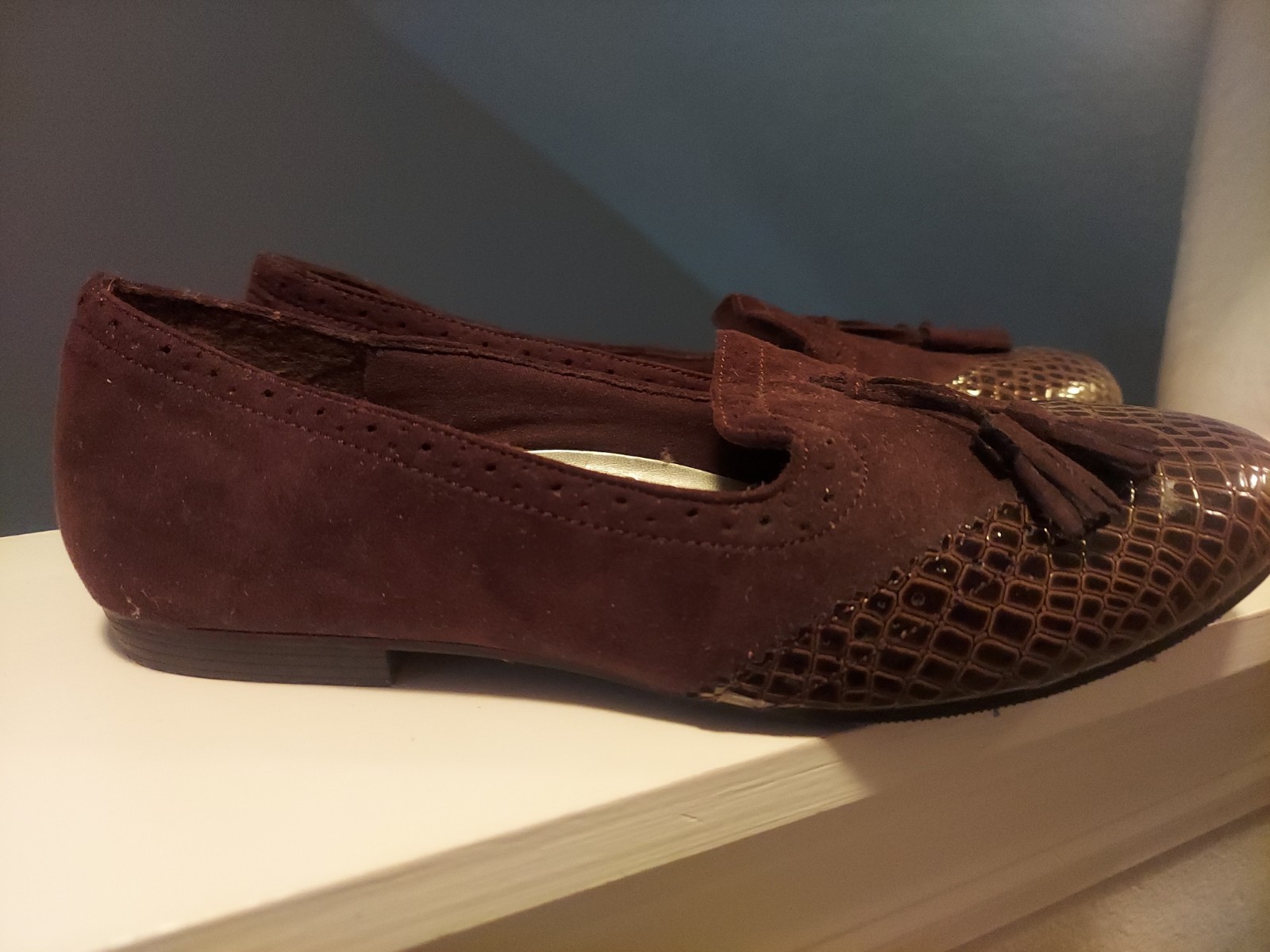 Angel Steps Brown Snake/Suede Loafers, Sz 8.5