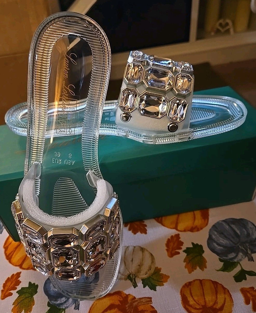 Lauren Lorraine ~ Jade~ Clear Stone Sandals size 8 Comfort meets Classy.
