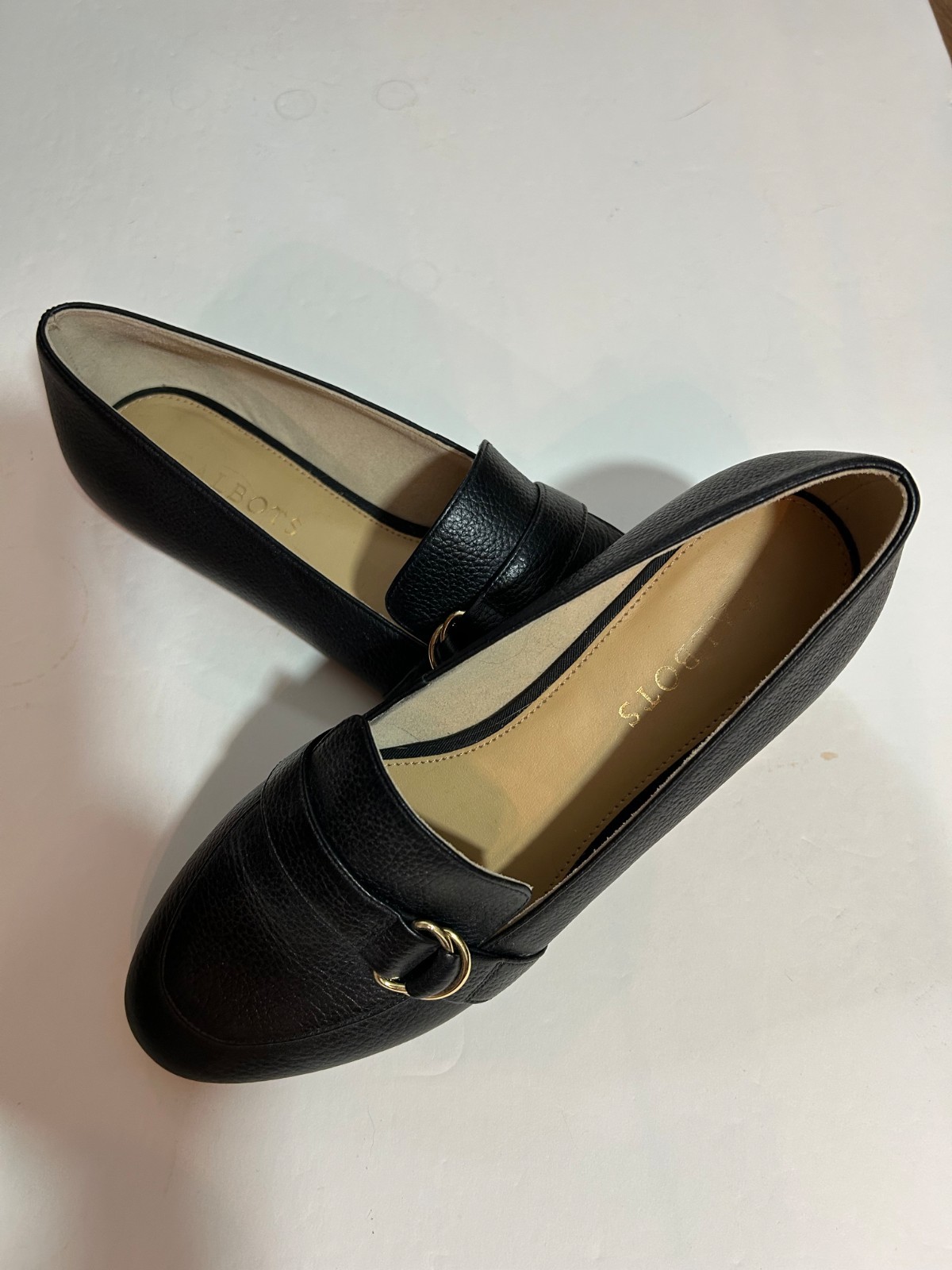 Talbots Leather Loafers 7M Ryan Buckle D-Ring Black Career NEW