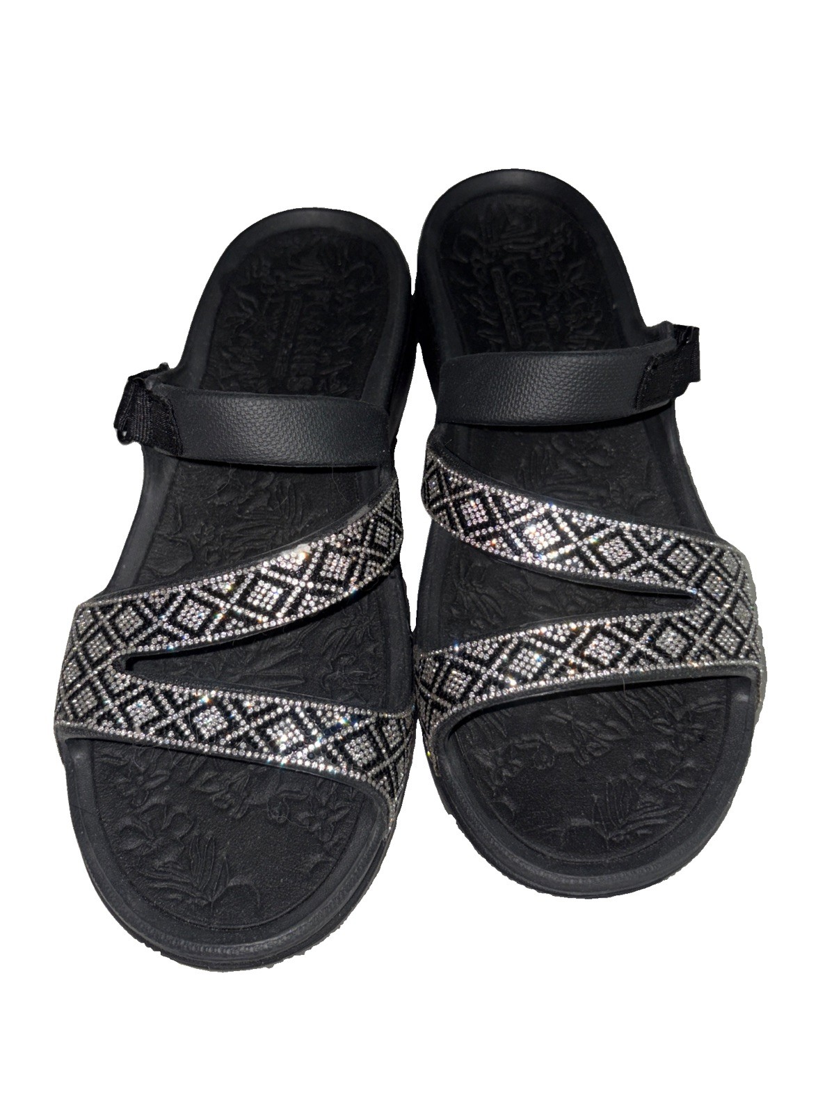 Skechers Foamies Arch Fit Ascend Showstopper Sandals Rhinestone Straps Women’s 9