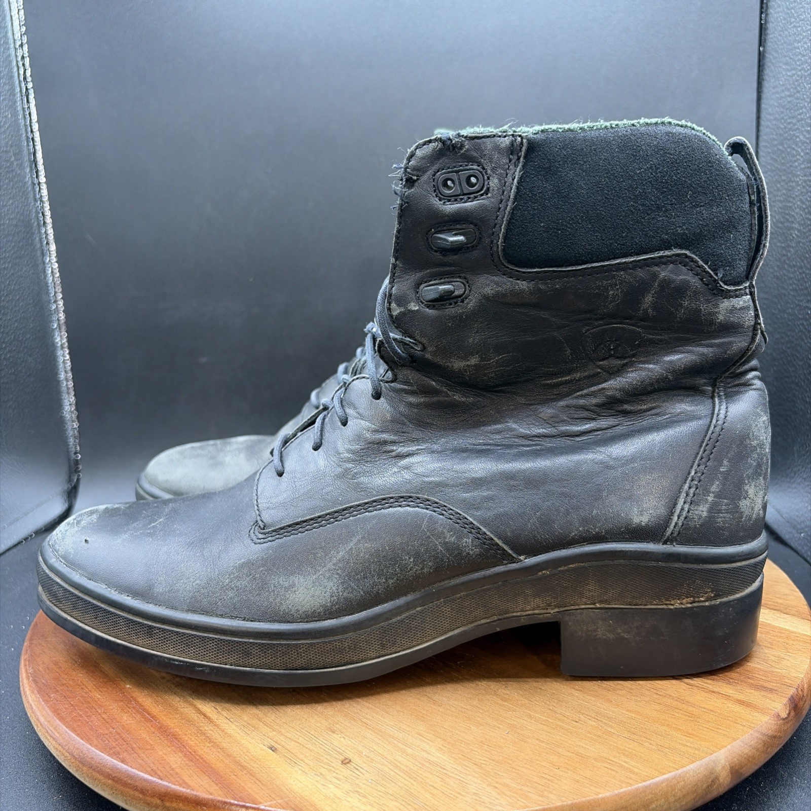 Ariat Heritage ATS Womens Size 11 B Work Boots Black Leather Green Suede Riding