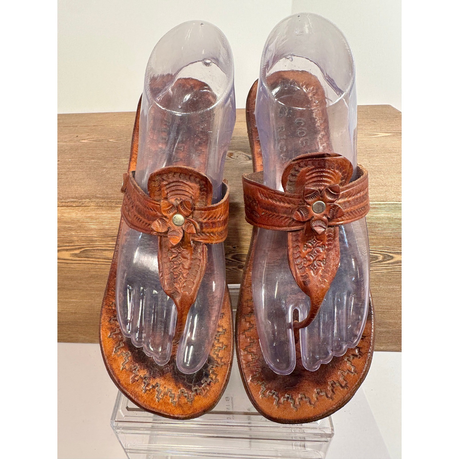 Handmade Costa Rica Leather Thong Sandals Artisan Boho Festival SZ 39/ 8.5-9
