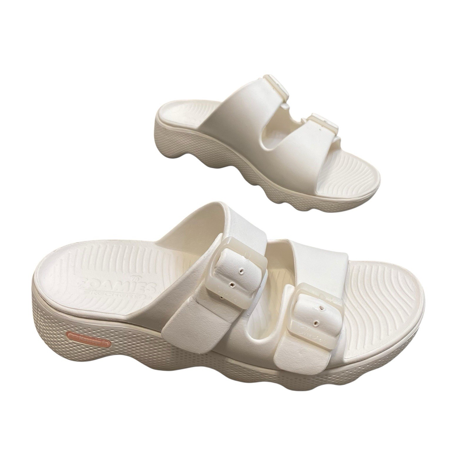 Skechers Double Buckle Slide Sandals 9/9.5 EU 40 White Chunky Platform Comfort