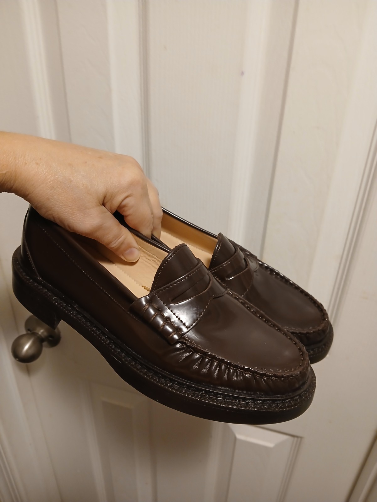 J. Crew Winona Penny Loafers Brown Spazzolato Leather Classic Preppy Minimal 7
