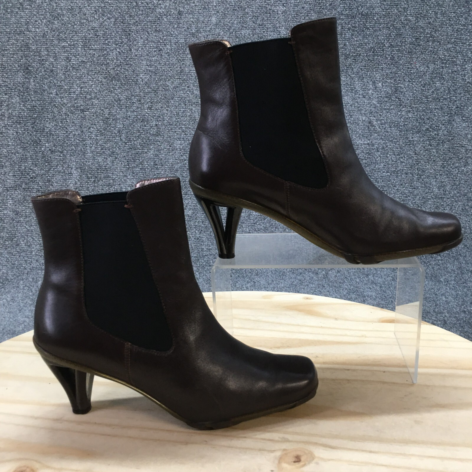 Asgi Boots Womens 6 M Chelsea Ankle Booties Brown Leather Square Toe Heeled