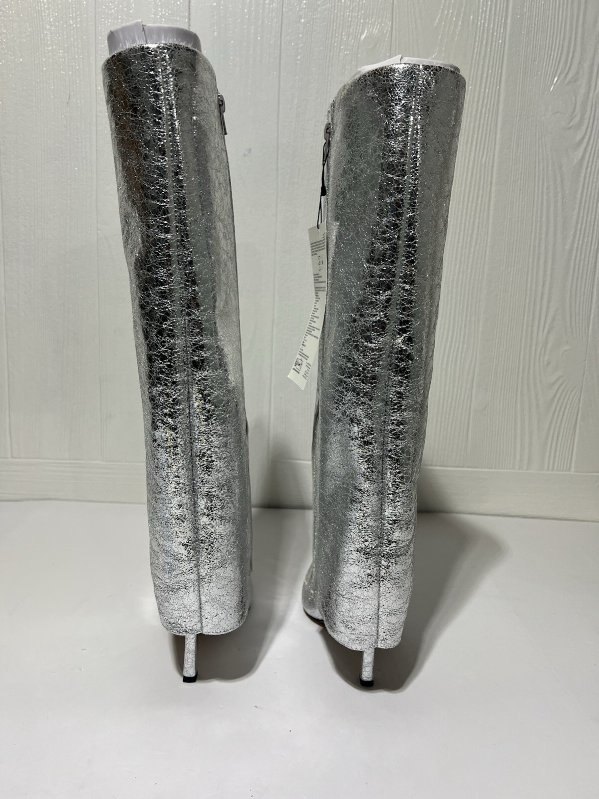 The Drop Women’s Jolene Fold Over Tall Boot Size 7 Sliver Crackle 3.6 “ Heel