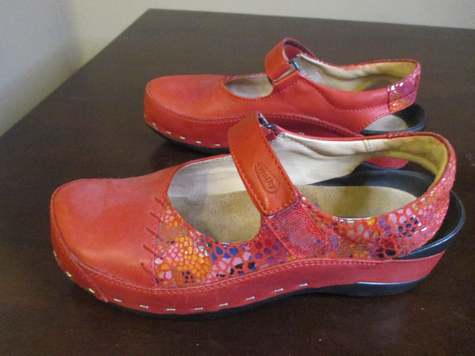 Wolky Red Leather Mary Jane Comfort Shoes Hook Loop Strap Women US 7 EU 38