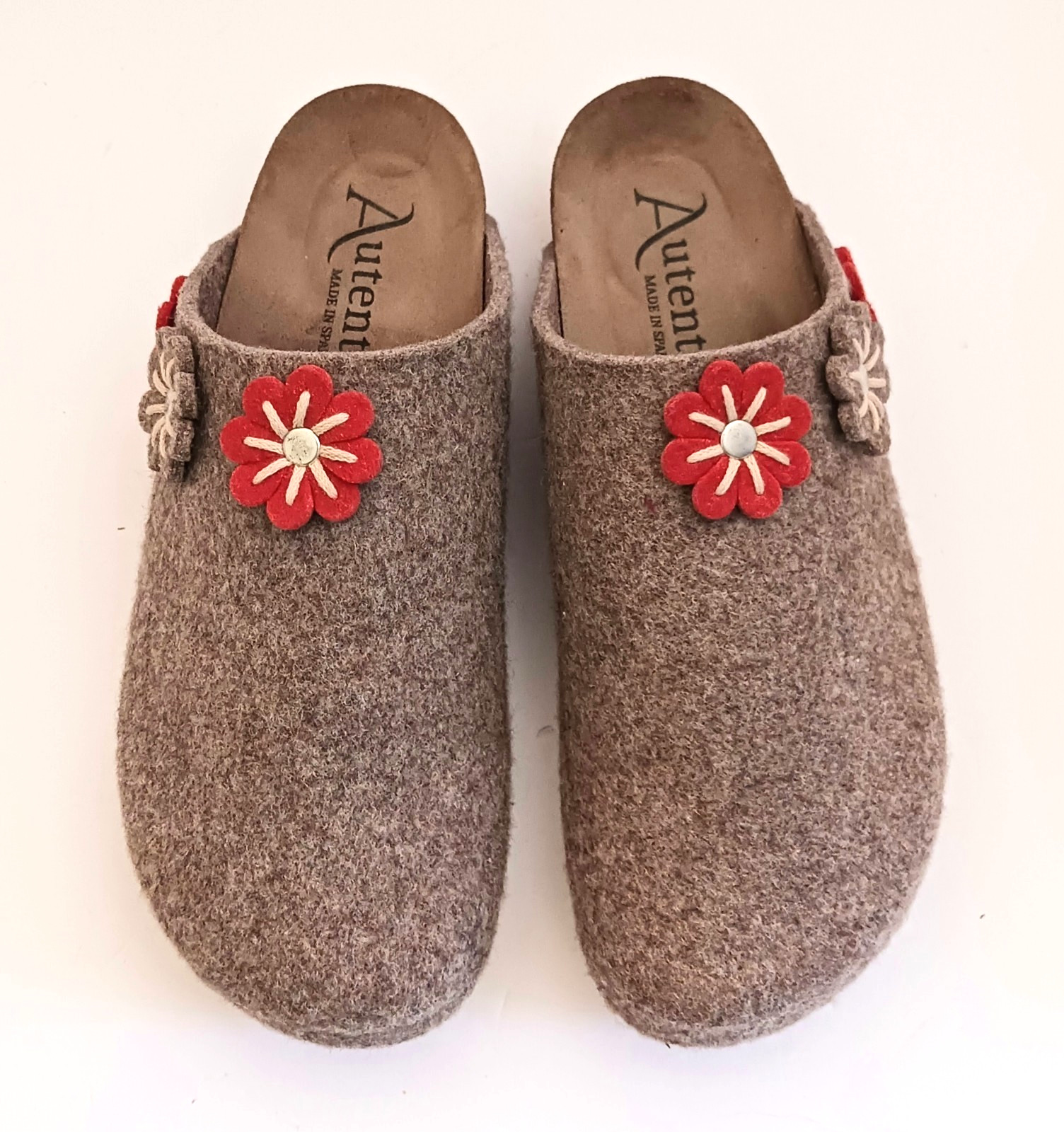 NEW Autenti Spain Brown Wool Clog Slide Floral Trim EU 40 US 9
