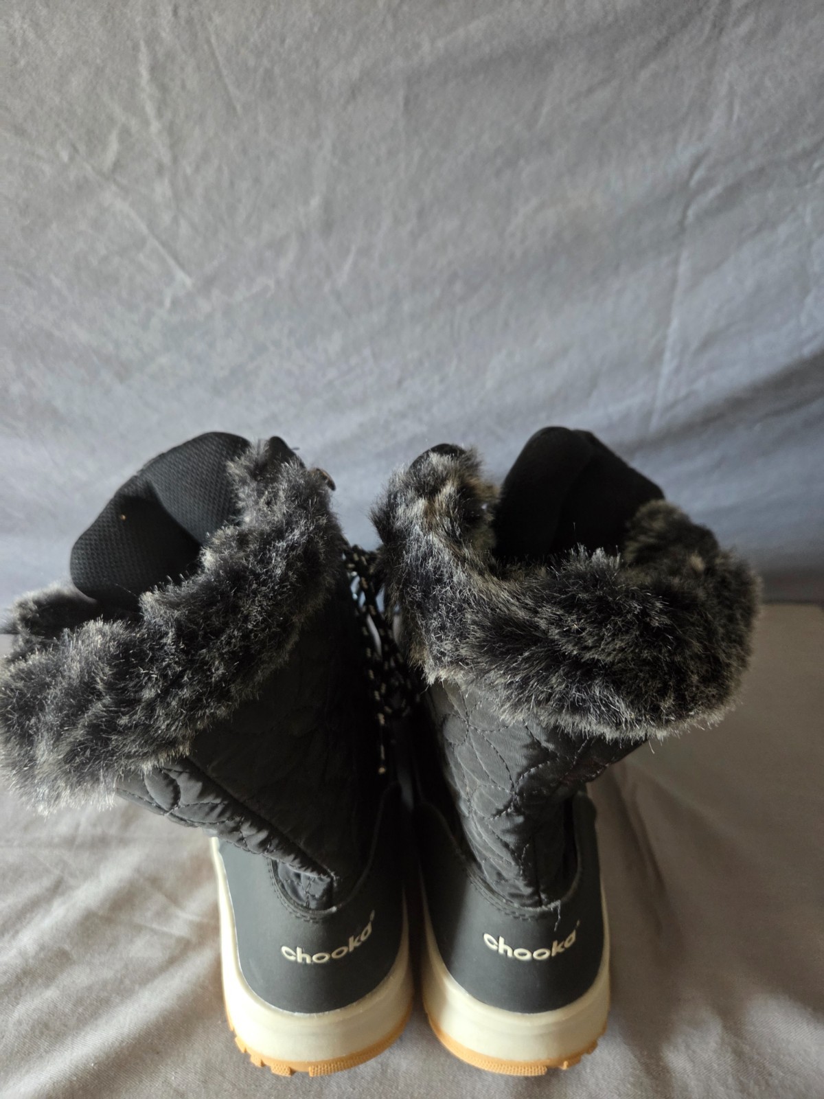 Chooka Belltown Mid Faux Fur Womens Boots Color Black Size 8 Worn Once Lace Up