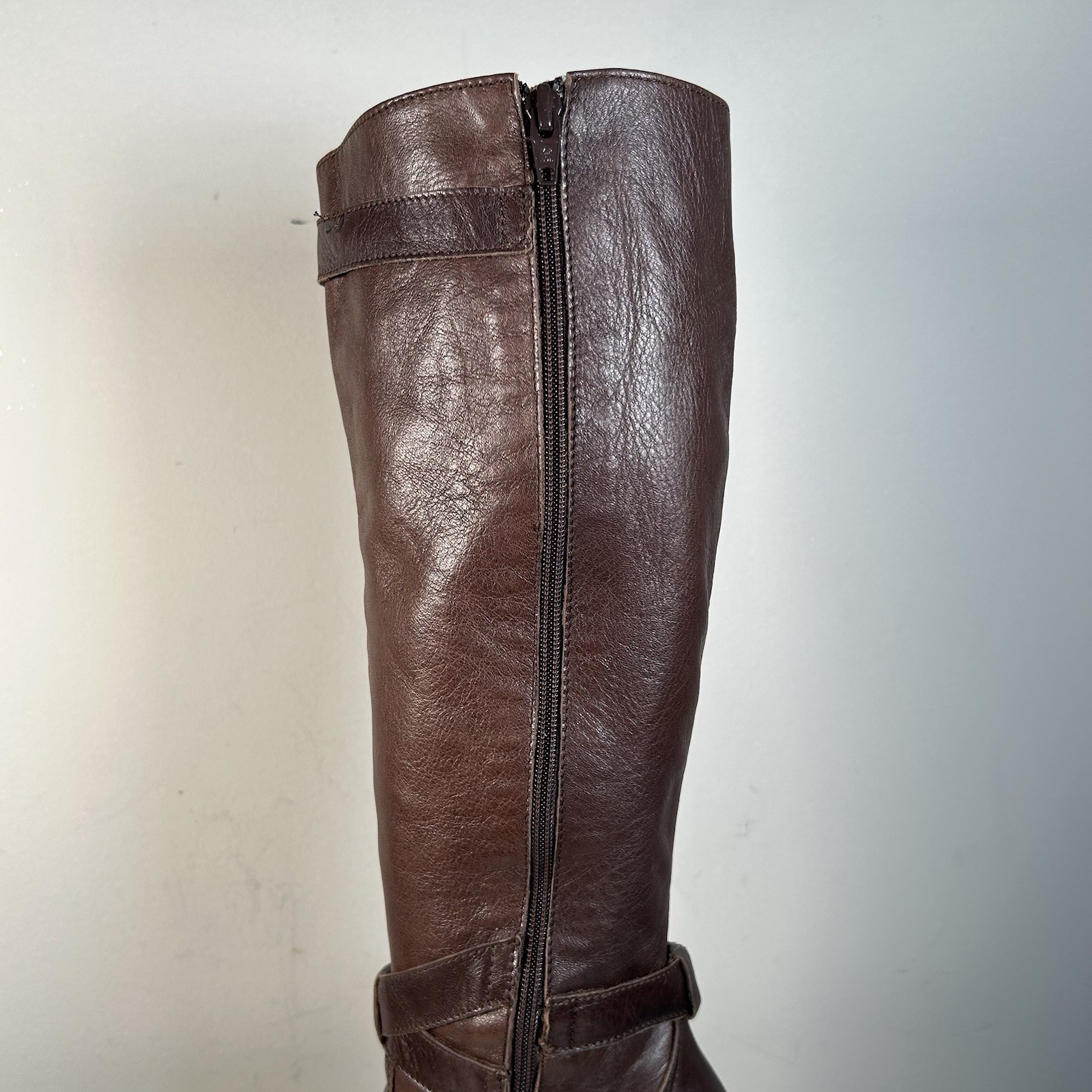 Miz Mooz Brown Brown Leather Moto Buckle Strap Hidden Wedge Boot Sz 8.5