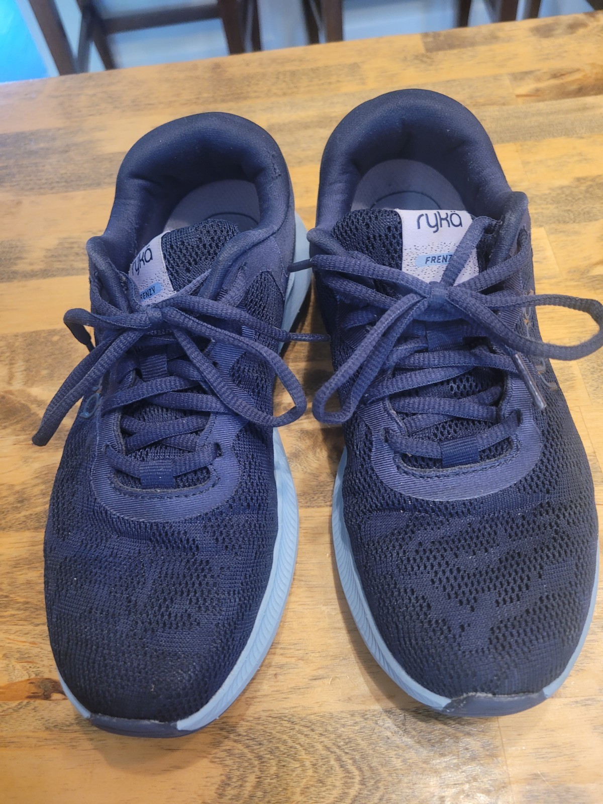 Ryka Frenzy Women’s Knit Lace-Up Low Top Athletic Sneakers Navy/Light Blue