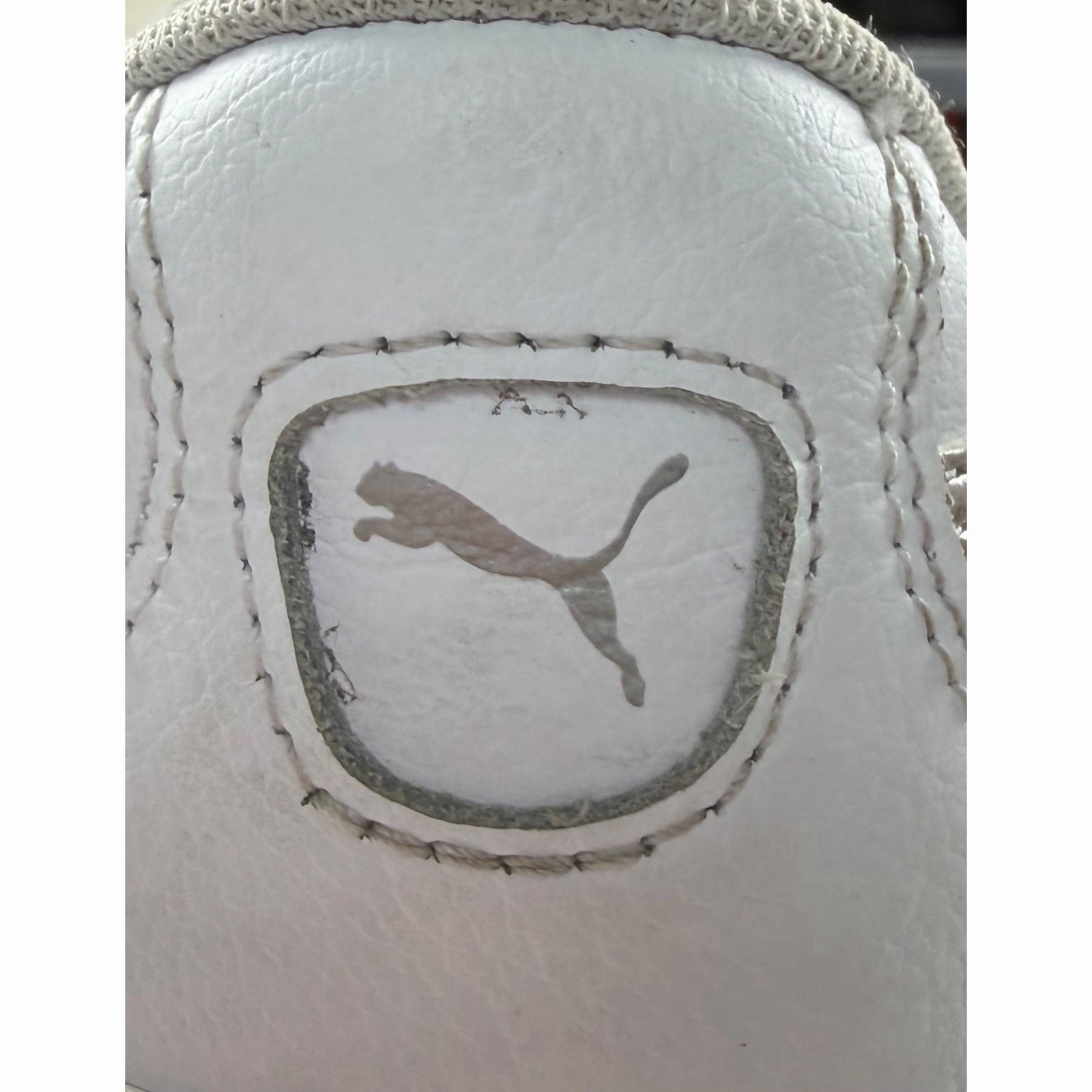PUMA Women’s White Leather Sneakers with Rose Gold Stripe – Style 381450 Size 8