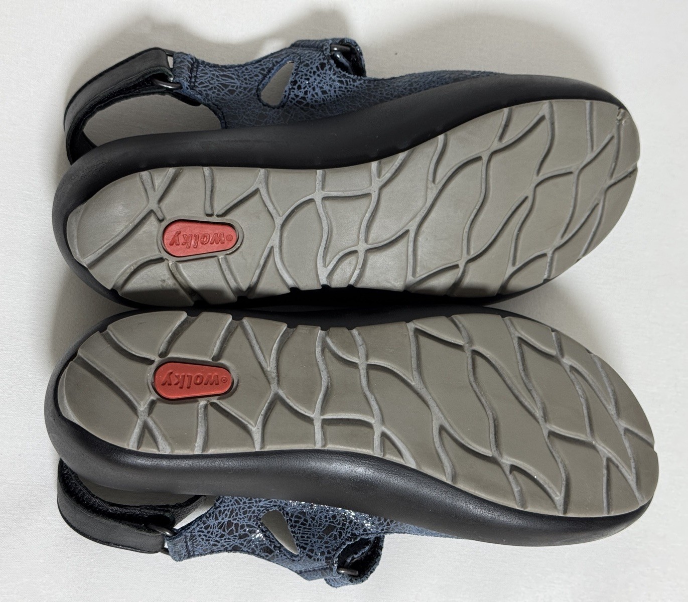 Wolky Rio Women’s Denim Crash Blue Leather Platform Sandals Sz 39