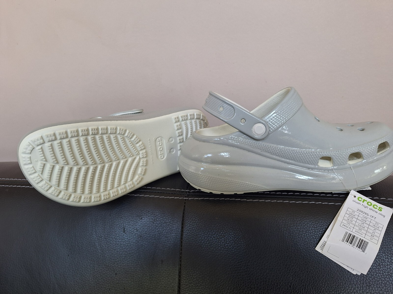 Crocs Crush High Shine Gray Clogs Women 8 Men 6 Comfort Platform NEW