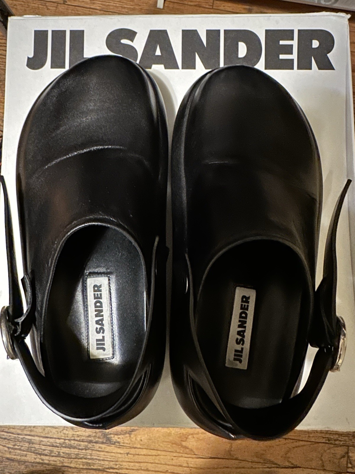 Retail $1,280 Jil Sander Sabot Leather Sandals Clogs 37 Black Mules Slide Italy