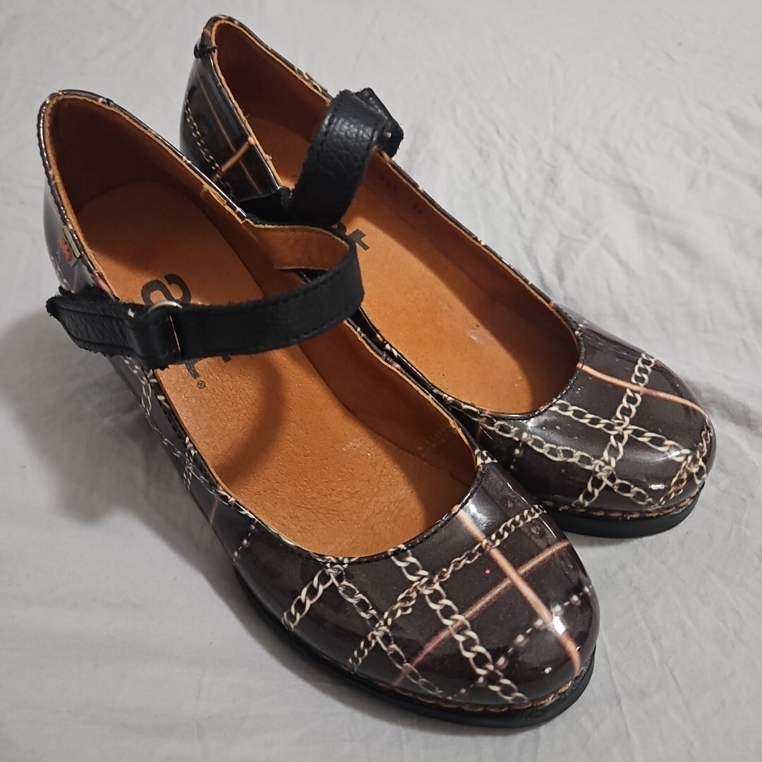The Art Company Designer Mary Jane Printed Shoes Brown Chain Spain Size 36 US 6