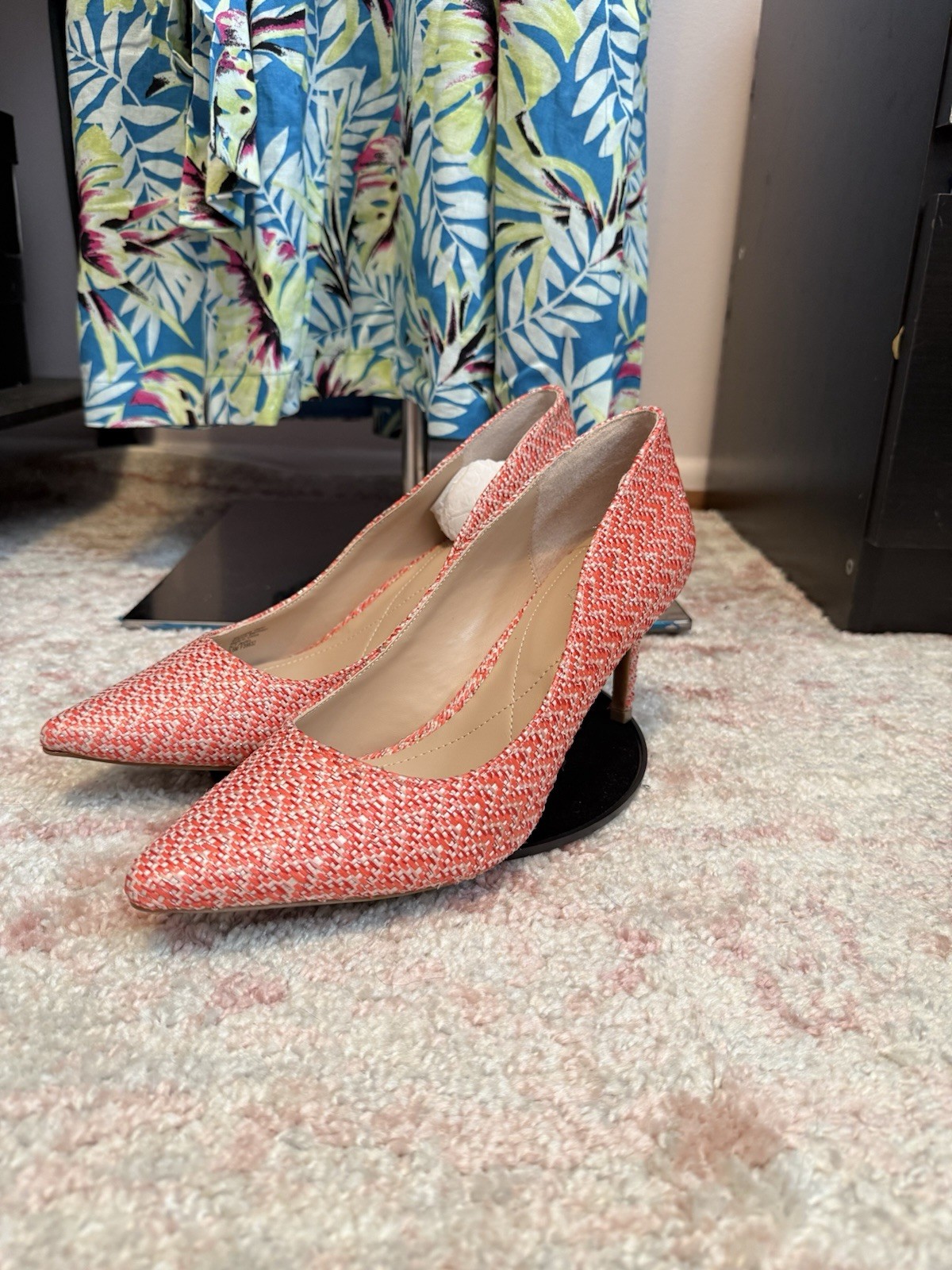 Alfani Red/White Woven Synthetic Pointed Toe Slip On Stiletto Pumps US 9.5