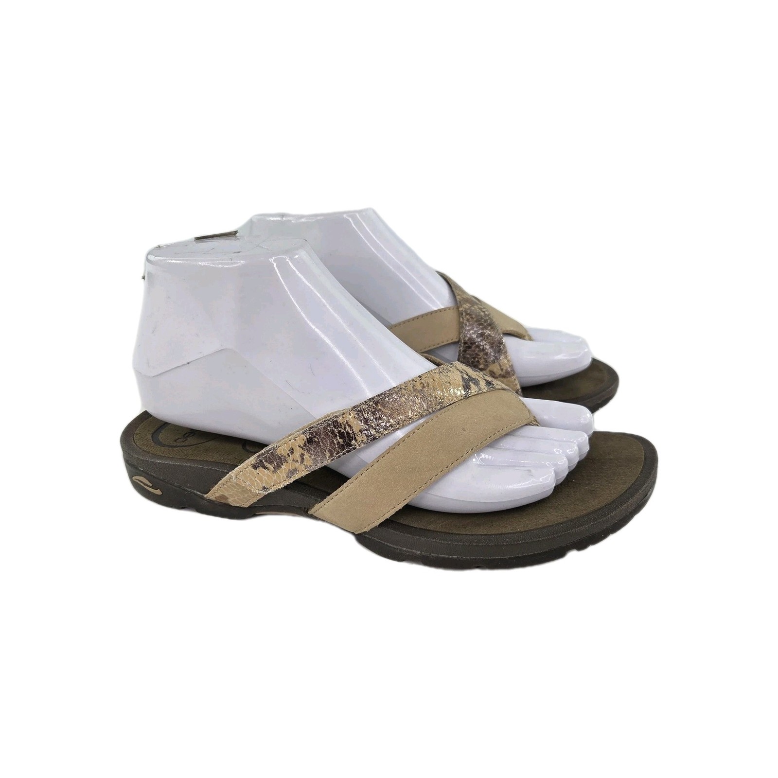Abeo leather thong sandals Womens US 7 Tan snakeskin print strap Shoes