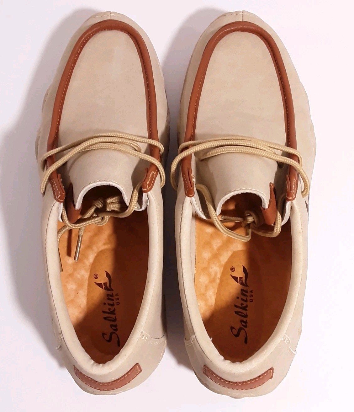 Salkin Women’s Driving Shoes Loafer Slip On Light Beige Nubuk Leather Women’s 10