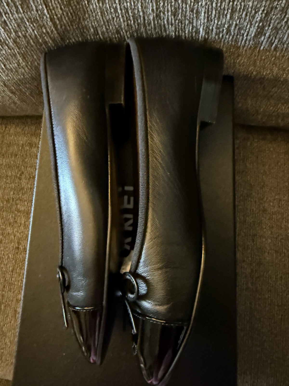 Chanel Women’s Size 36 Cap Toe Ballerina Flats Lambskin Leather Black