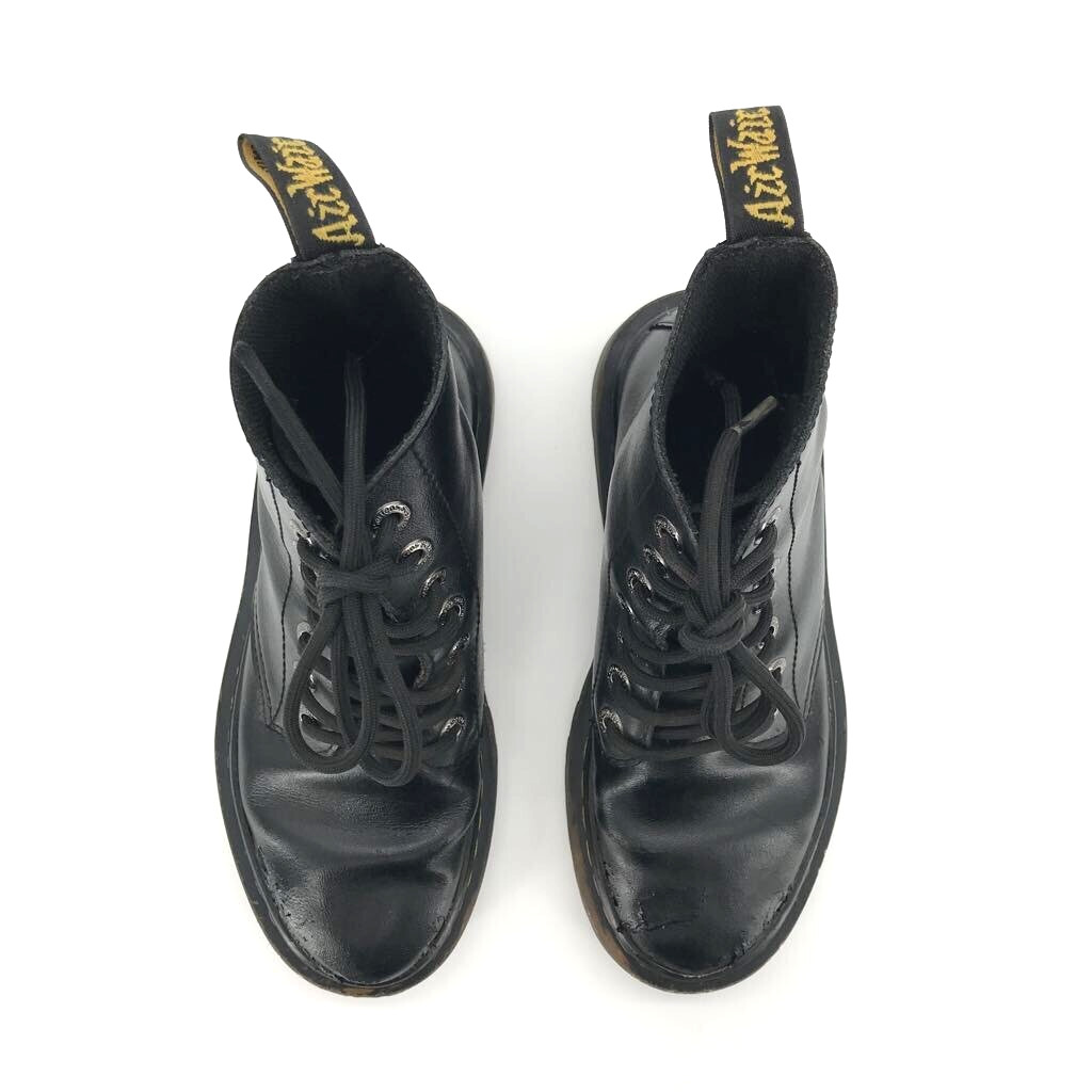 Dr. Martens Luana Combat Boot Black Leather Pull Tab Ankle Lace Up Women US 5 36