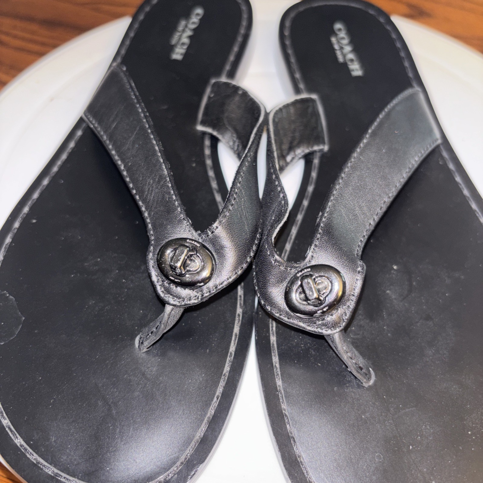 COACH Women’s Abbigail Sandal Black PVC Thong Slide Flip-Flops 6.5B