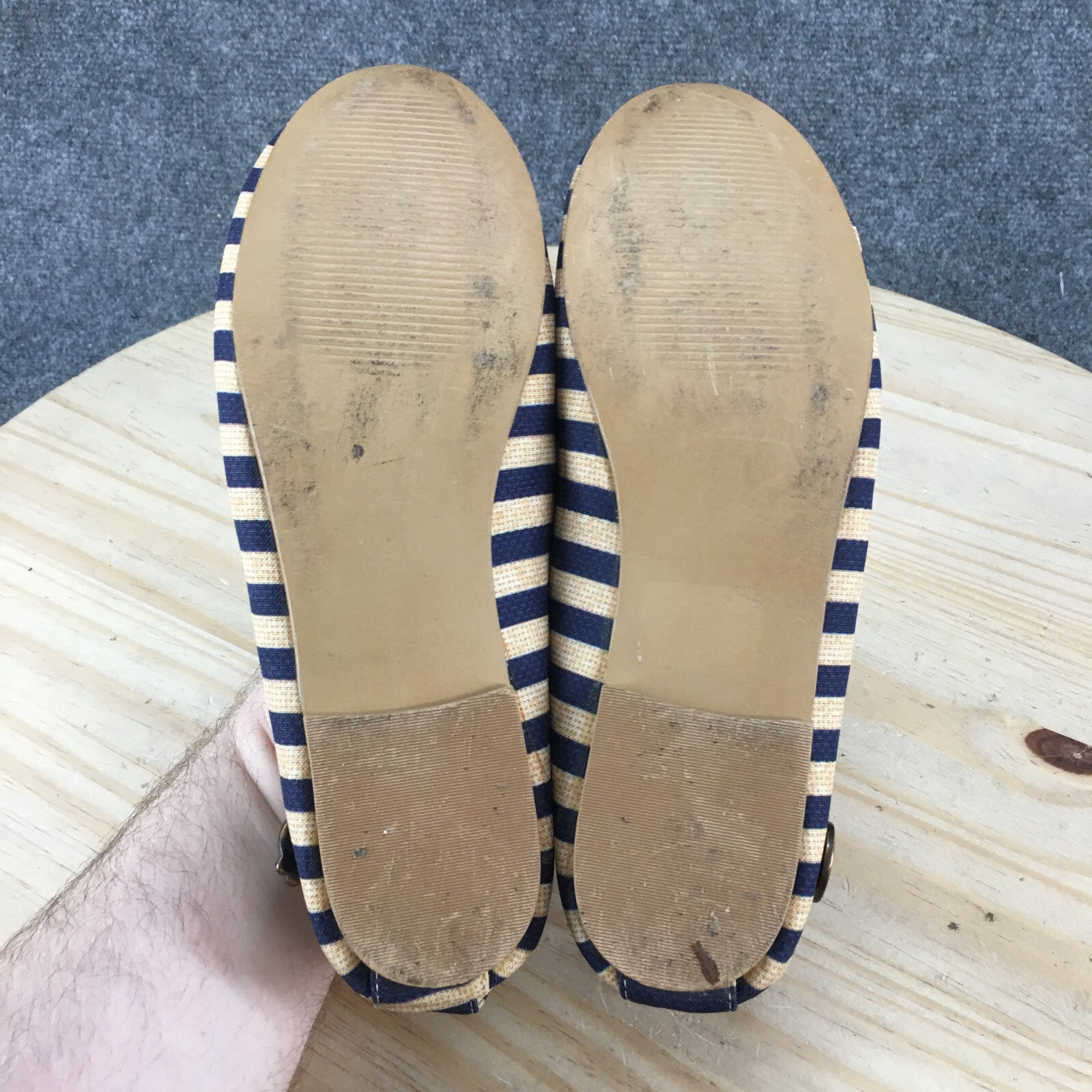 Loly In The Sky Shoes Womens 9 Ballet Flats Blue Yellow Striped Casual Slip On