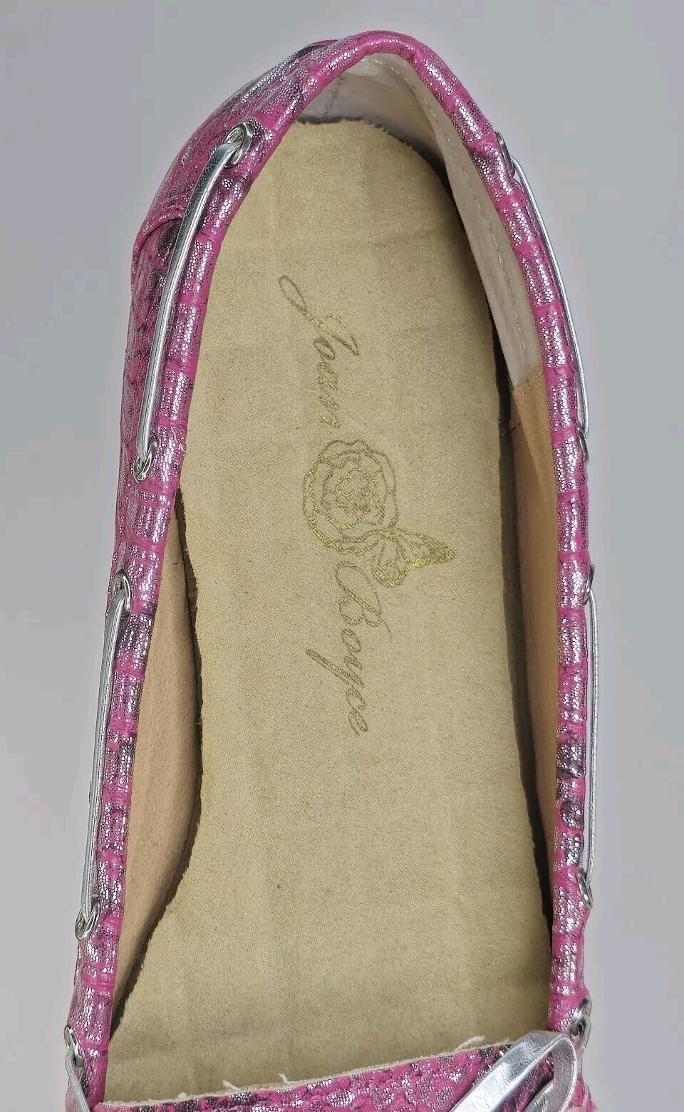JOAN BOYCE WOMENS 10M PINK SNAKESKIN PRINT RHINESTONE ACCENTED BOW LOAFER SHOES