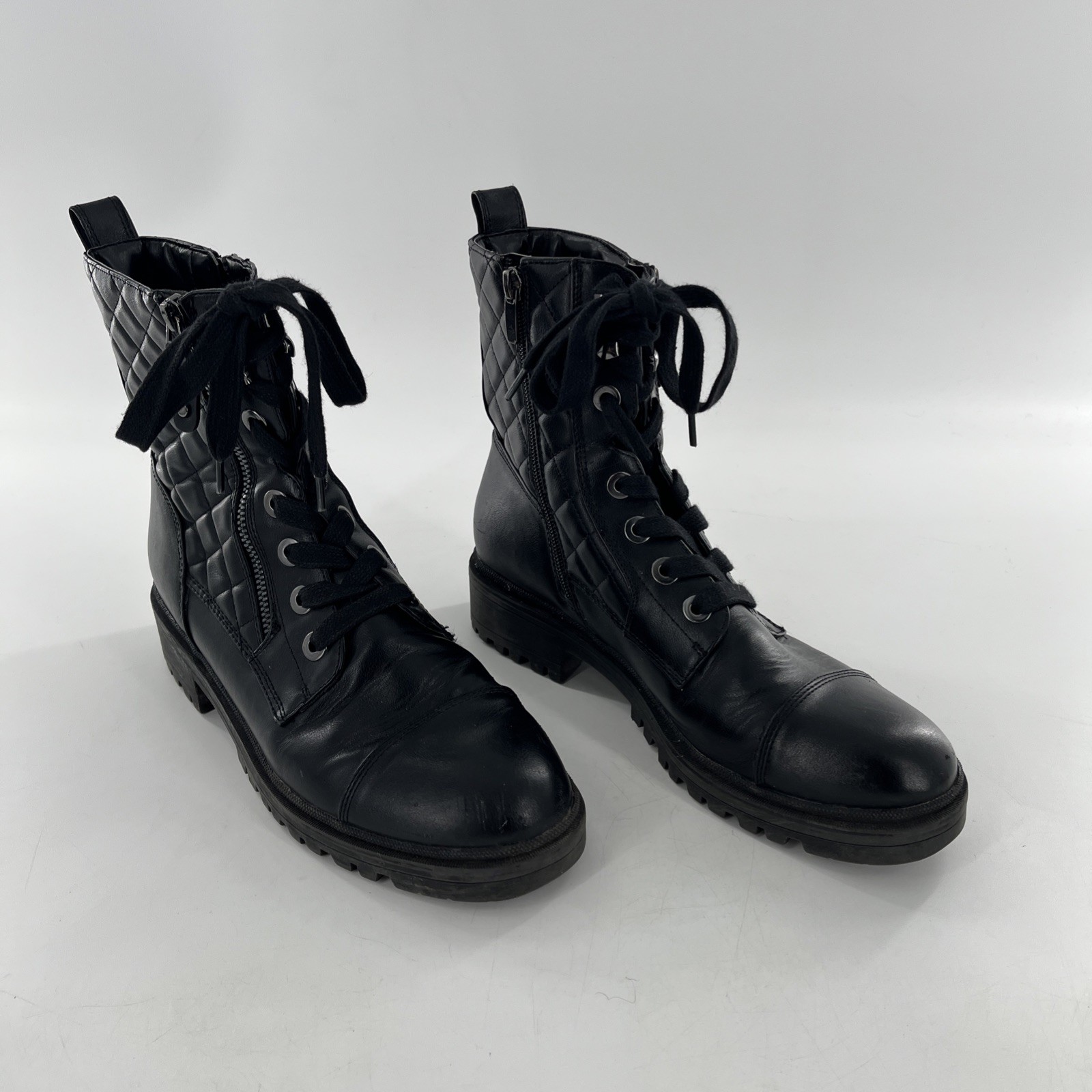 Quilted Moto Biker Womens Boot Combat Goth Nine West Bootie Zip Faux Leather 9.5