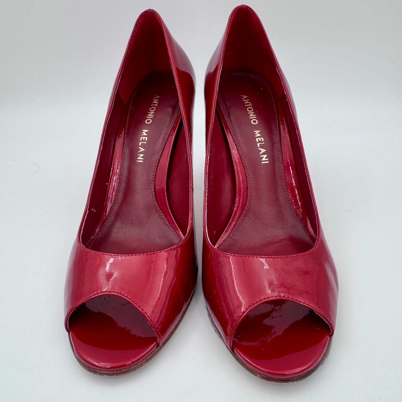 Antonio Melani Red Patent Leather Peep Toe Pumps Heels Size 5.5M