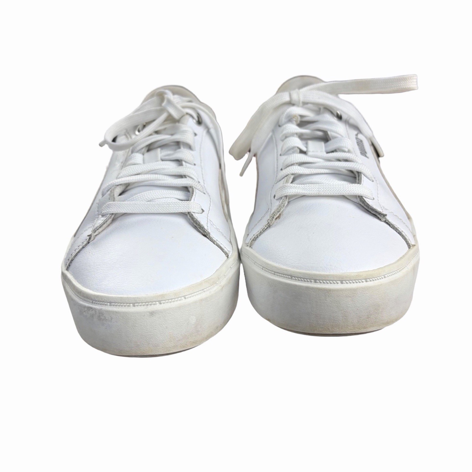 PUMA Women’s White Leather Sneakers with Rose Gold Stripe – Style 381450 Size 8