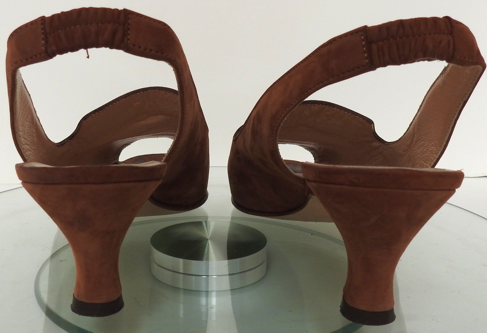 Electa Vero Cuoio Italy Brown Nubuk Sling Back Heels sz 7.5 EU 38 *ship w/o box